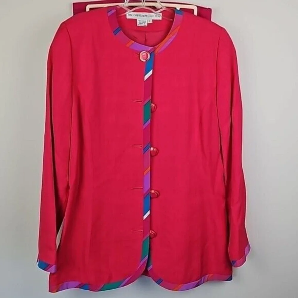 Vintage Anne Crimmins‎ for UMI Hot Pink Bold Stripes Jacket Skirt Suit Size 8